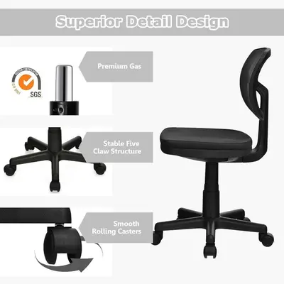 Armless Low-Back Ergonomic Task Chair, Adjustable Height photo 9