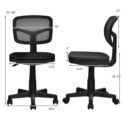Armless Low-Back Ergonomic Task Chair, Adjustable Height photo 4