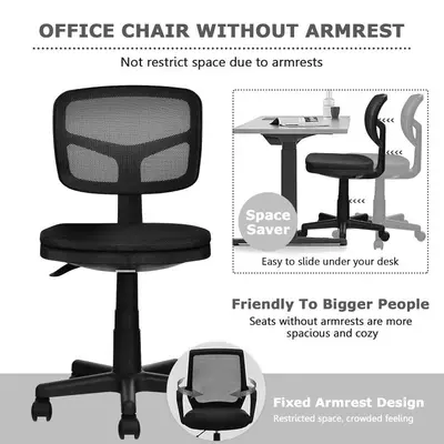 Armless Low-Back Ergonomic Task Chair, Adjustable Height photo 5