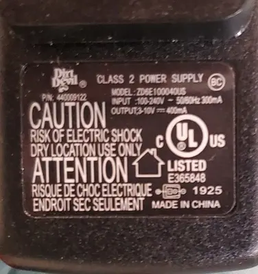Dirt Devil Quickflip Vacuum AC Adapter ZD6E100040US photo 2