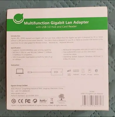 Ugreen USB 3.0 Gigabit Ethernet Adapter with 3-Port Hub photo 2