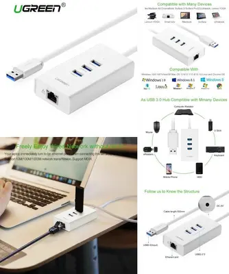 Ugreen USB 3.0 Gigabit Ethernet Adapter with 3-Port Hub photo 3