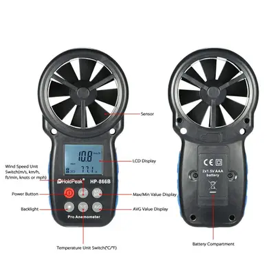HP-866B Mini LCD Digital Anemometer, Wind Speed and Temperature photo 4