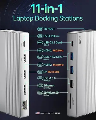 11-in-1 USB-C Docking Station for 3 Monitors, Dual HDMI and DP 4K 60Hz photo 2