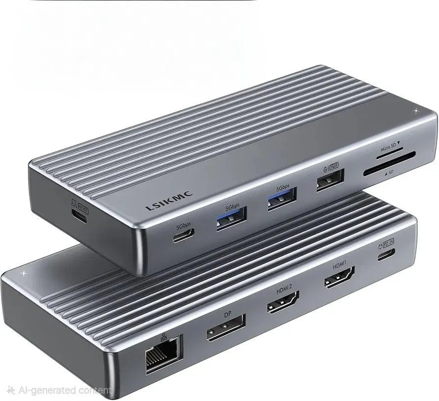 11-in-1 USB-C Docking Station for 3 Monitors, Dual HDMI and DP 4K 60Hz