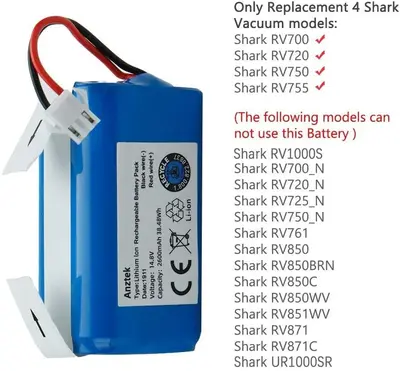 Shark Ion RVBAT700 Battery, 14.8V 2600mAh, for RV700 / RV720 / RV750 photo 3