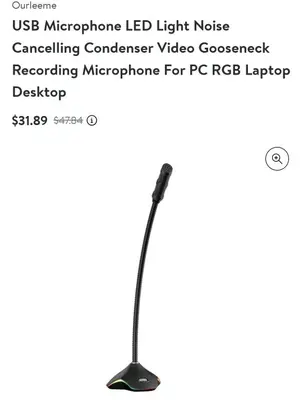 USB Condenser Microphone with LED Light and Noise Cancelling, Gooseneck photo 4