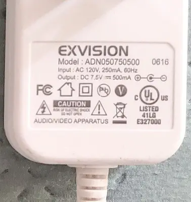 EXVISION Original 7.5V 500mA AC Adapter, 3.5mm Connector photo 2