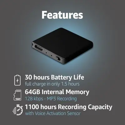 64GB Voice-Activated Recorder with Playback, 1100 Hours photo 5