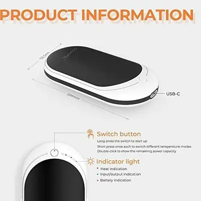 Rechargeable Pocket Hand Warmers, 5200mAh, Quick Heating photo 3