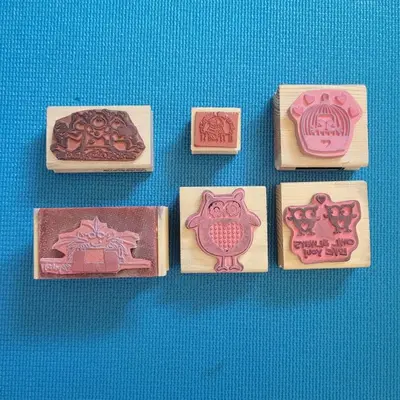 Animal Stamp Set: Owls, Bird, Cat and Pig photo 2