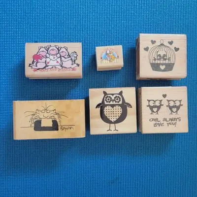 Animal Stamp Set: Owls, Bird, Cat and Pig