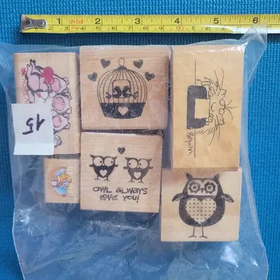 Animal Stamp Set: Owls, Bird, Cat and Pig photo 3