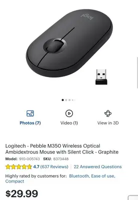 Logitech Pebble M350 Wireless Mouse, Bluetooth or USB, Silent and Slim photo 3