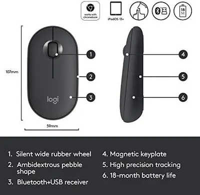 Logitech Pebble M350 Wireless Mouse, Bluetooth or USB, Silent and Slim photo 6