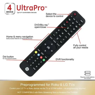 GE 4-Device Universal TV Remote, LG Direct Replacement photo 3