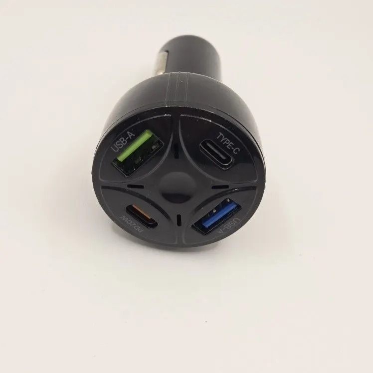 4-Port USB Car Charger, 3x 2.4A and 1 PD 20W, with LED Light