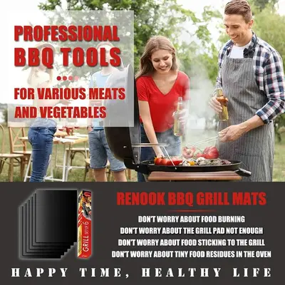 RENOOK Non-Stick BBQ Grill Mats, Set of 6, Heavy Duty photo 4