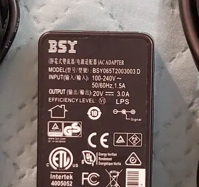 BSY 20V 3A 60W AC/DC Power Adapter, 3.5mm Connector photo 2