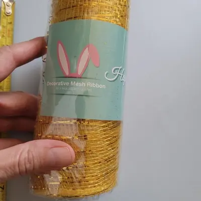 Wired Gold Ribbon (10 yd) and Yellow Deco Mesh Ribbon (6 in x 5 yd) photo 3