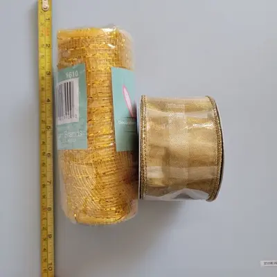 Wired Gold Ribbon (10 yd) and Yellow Deco Mesh Ribbon (6 in x 5 yd)
