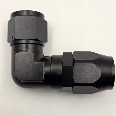 12 AN 90-Degree Low-Profile Swivel Hose End Fitting, Black Aluminum