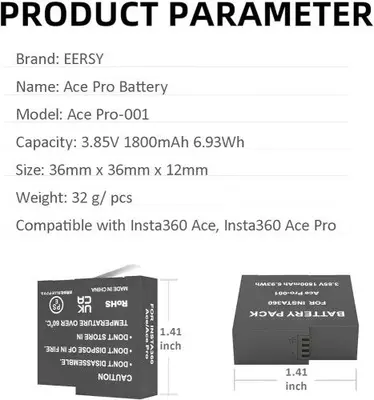 2 Batteries and 2-Channel Charger for Insta360 Ace Pro / Ace photo 5