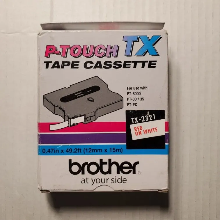 Brother TX-2321 12mm OEM Red on White Tape