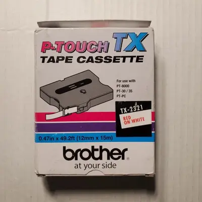 Brother TX-2321 12mm OEM Red on White Tape