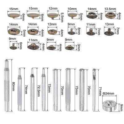Snap Fastener Kit, 4 Types, 40 Sets with 9 Setter Tools and Case photo 3