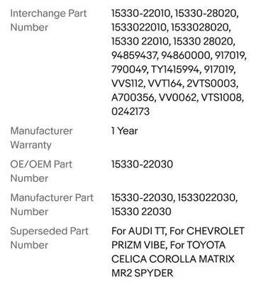 VVT Variable Valve Timing Solenoid 15330-22030 for Toyota, Audi, Chevrolet photo 2