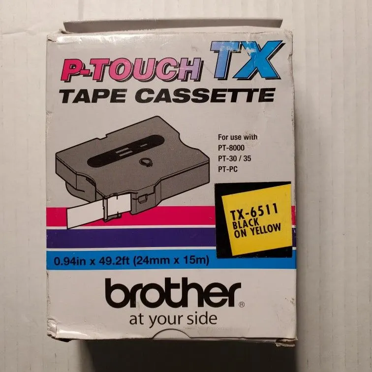 Brother TX-6511 24mm Black on Yellow P-touch Tape