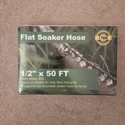 Flat Soaker Hose 50 ft for Garden Beds, Heavy Duty