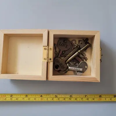 Small Wooden Storage Box with 15 Decorative Keys