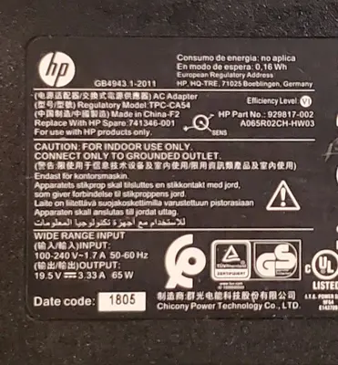 Genuine HP 65W 19.5V 3.33A AC Adapter 929817-002 photo 2