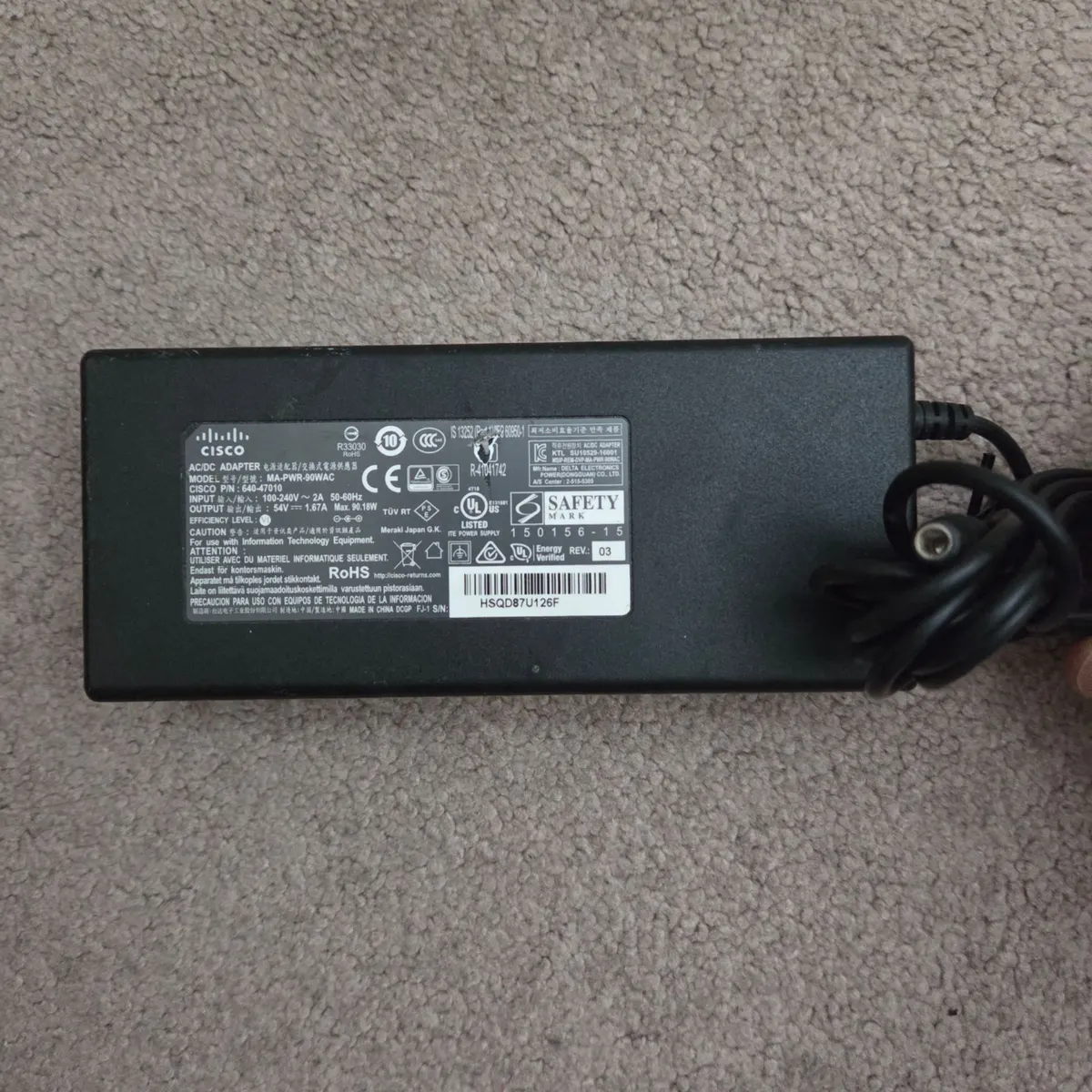 Cisco Meraki MA-PWR-90WAC 90W AC Power Adapter