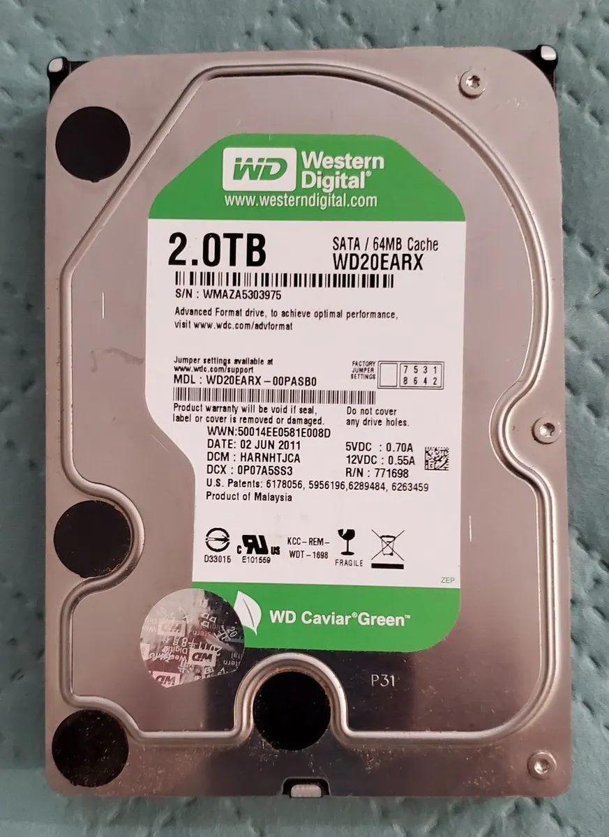 WD WD20EARX 2TB 7200RPM SATA Hard Drive