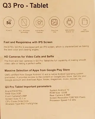 Facetel Q3 Pro 10" Android 10 Tablet, Octa-Core, 3GB/32GB photo 3