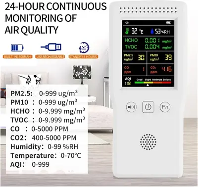9-in-1 Indoor Air Quality Monitor: PM2.5, PM10, CO2, CO, HCHO, TVOC photo 4