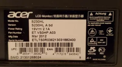 Acer S230HL 23" 1080p Widescreen LED Monitor photo 6