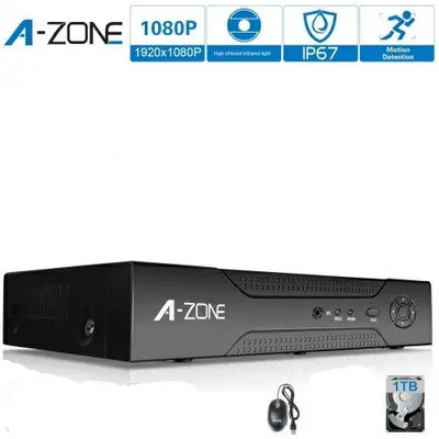 A-ZONE 4-Channel 1080P PoE NVR Security System with 1TB HDD