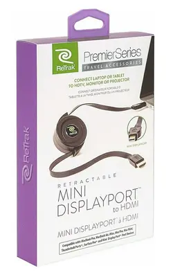 ReTrak Retractable 1080p HDMI to Mini DisplayPort Cable, White photo 2