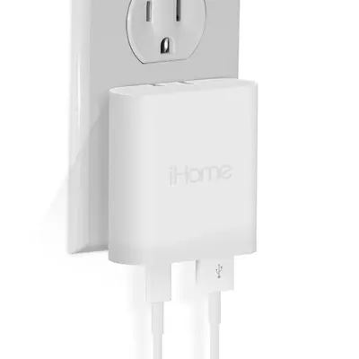 iHome 20W USB-C and USB-A Dual-Port Wall Charger, Folding Prongs