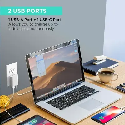 iHome 20W USB-C and USB-A Dual-Port Wall Charger, Folding Prongs photo 6