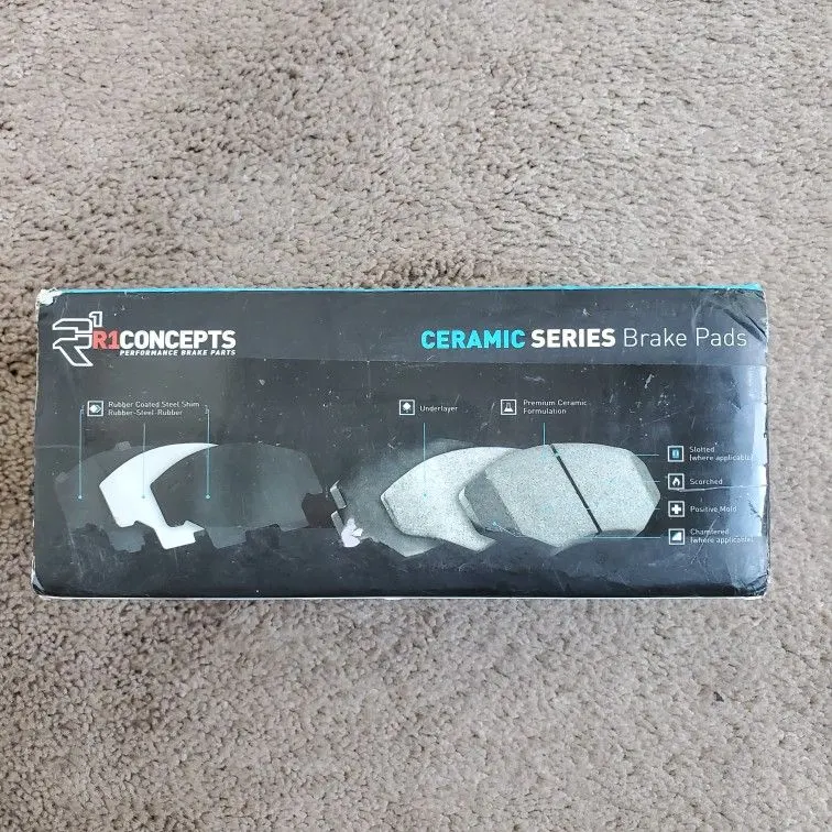R1 Concepts Front Ceramic Brake Pads with Rubber-Steel-Rubber Shims