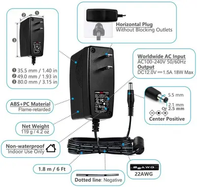Chanzon 12V 1.5A 18W Switching Power Supply Adapter photo 5