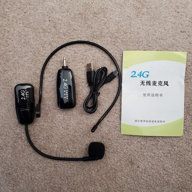 2.4G Wireless Headset Microphone Transmitter and Receiver, 40 m Range