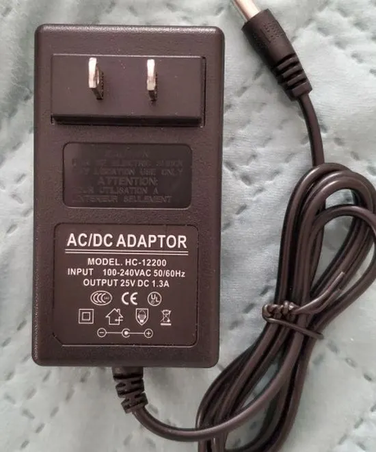 HC-12200 AC/DC Adapter, 25V 1.3A, for Massage Guns