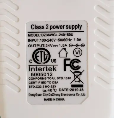 DaZhong DZ36WGL-240150U Class 2 Power Supply, 24V 1.5A photo 2