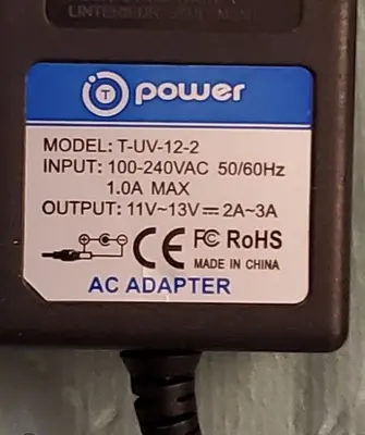 T-Power T-UV-12-2 12V 3A AC Adapter, 5.5mm Negative Center photo 2